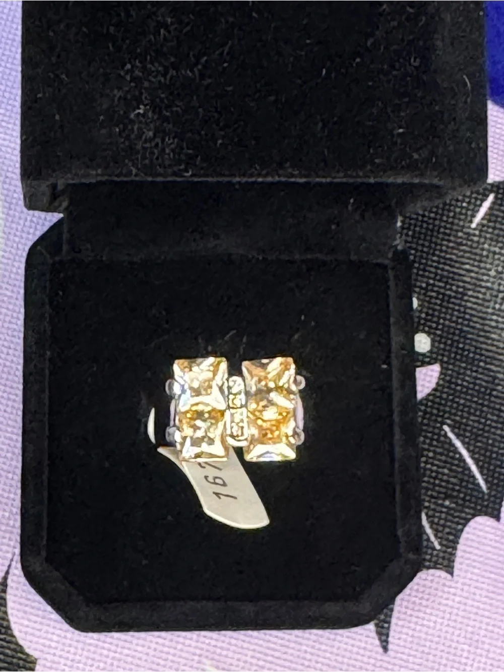 NWT Vintage Camille Lucie Champagne Crystal Statement Ring Size 5.5